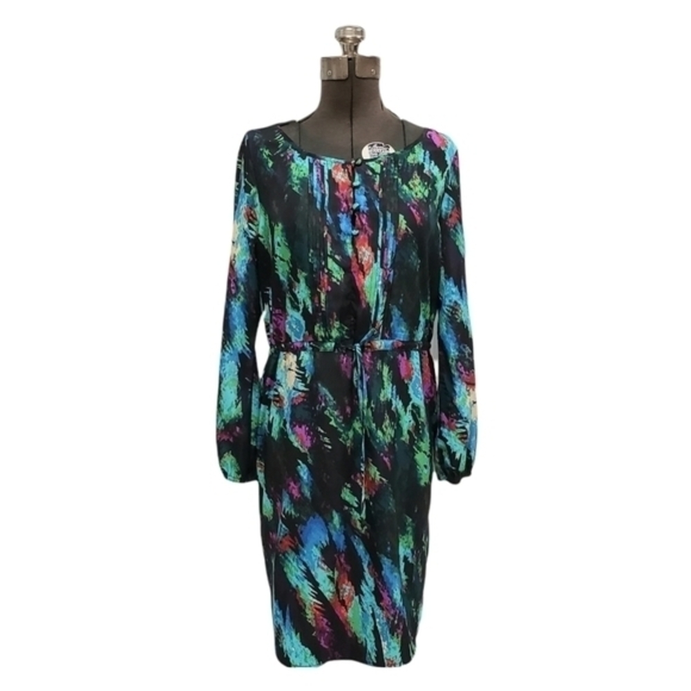 CHARLIE JADE Colorful Abstract Printed Long sleeve tie waist Dress Size S